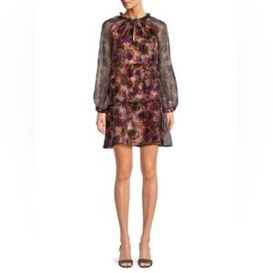 Marie Oliver Milan Floral Mini Tiered Dress Size Small Sheer Party